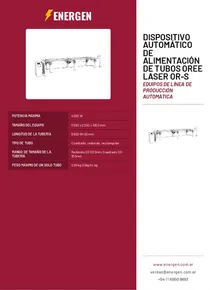 Dispositivo Automático de Alimentación de Tubos Oree Laser OR-S - Folleto
