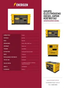 Grupo Electrógeno Diesel Kipor KDE19STA3 - Folleto