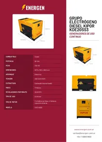 Grupo Electrógeno Diesel Kipor KDE20SS3 - Folleto