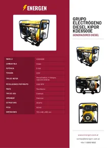 Grupo Electrógeno Diesel Kipor KDE6500E - Folleto