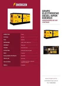 Grupo Electrógeno Diesel Kipor KDE85S3 - Folleto