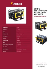 Grupo Electrógeno Nafta Kipor KGE6500E - Folleto