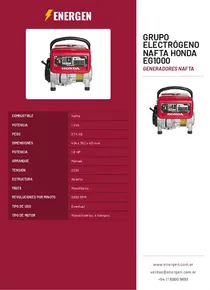 Grupo Electrógeno Nafta Honda EG1000 - Folleto