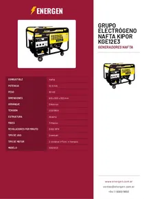 Grupo Electrógeno Nafta Kipor KGE12E3 - Folleto