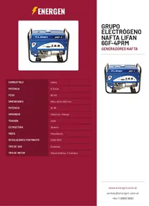 Grupo Electrógeno Nafta Lifan 6GF-4Prm - Folleto