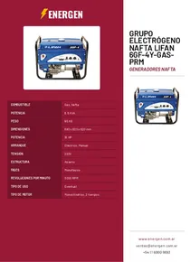 Grupo Electrógeno Nafta Lifan 6GF-4Y-Gas-Prm - Folleto