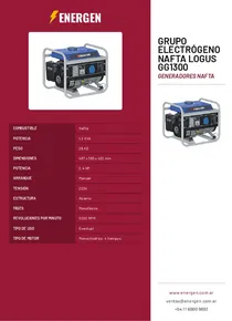 Grupo Electrógeno Nafta Logus GG1300 - Folleto