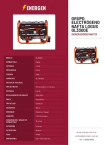 Grupo Electrógeno Nafta Logus GL3300E - Folleto