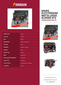 Grupo Electrógeno Nafta Logus GL5500E ATS - Folleto