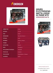 Grupo Electrógeno Nafta Logus GL7500E ATS - Folleto