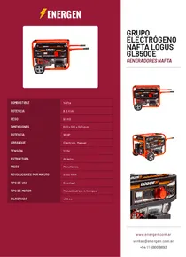 Grupo Electrógeno Nafta Logus GL8500E - Folleto