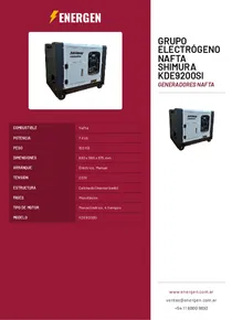 Grupo Electrógeno Nafta Shimura KDE9200SI - Folleto