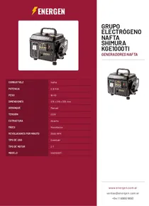 Grupo Electrógeno Nafta Shimura KGE1000TI - Folleto