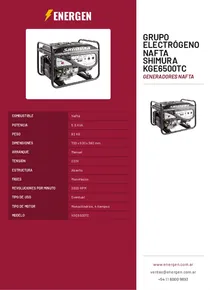 Grupo Electrógeno Nafta Shimura KGE6500TC - Folleto