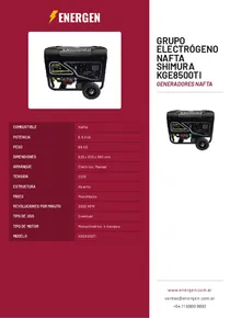 Grupo Electrógeno Nafta Shimura KGE8500TI - Folleto