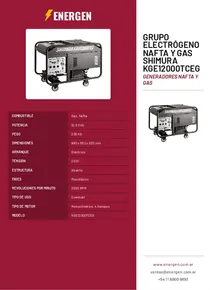 Grupo Electrógeno Nafta y Gas Shimura KGE12000TCEG - Folleto