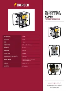 Motobomba Diesel Kipor KDP30 - Folleto