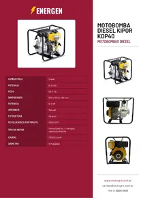 Motobomba Diesel Kipor KDP40 - Folleto