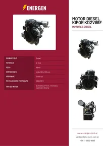 Motor Diesel Kipor KD2V86F - Folleto