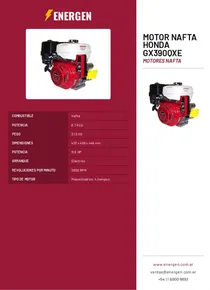 Motor Nafta Honda GX390QXE - Folleto