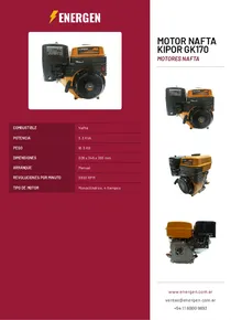 Motor Nafta Kipor GK170 - Folleto