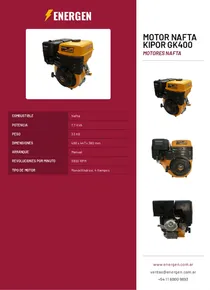 Motor Nafta Kipor GK400 - Folleto