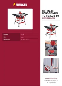 Sierra de Banco Einhell TC-TS 2025-1 U - Folleto