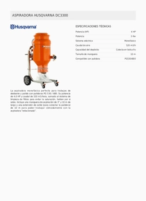 Aspiradora Industrial Husqvarna DC3300 - Ficha Técnica