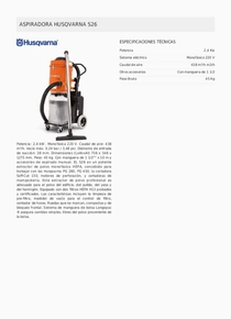 Aspiradora Industrial Husqvarna S26 - Ficha Técnica