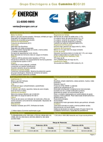 Grupo Electrógeno a Gas Cummins ECG120 - Ficha Técnica