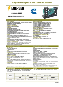 Grupo Electrógeno a Gas Cummins ECG150 - Ficha Técnica