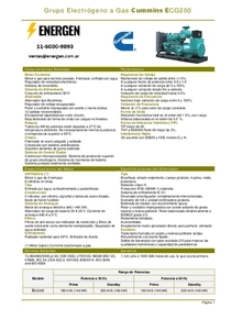 Grupo Electrógeno a Gas Cummins ECG200 - Ficha Técnica