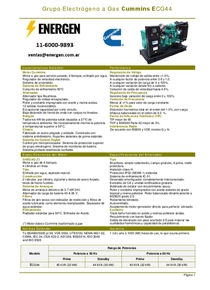 Grupo Electrógeno a Gas Cummins ECG44 - Ficha Técnica