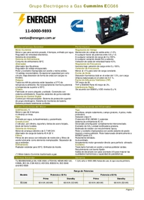 Grupo Electrógeno a Gas Cummins ECG66 - Ficha Técnica