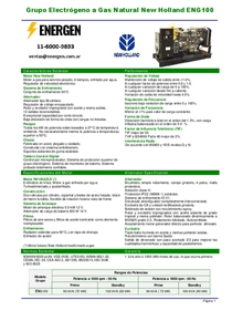 Grupo Electrógeno a Gas New Holland ENG100 - Ficha Técnica