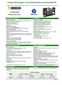 Grupo Electrógeno a Gas New Holland ENG60 - Ficha Técnica