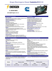 Grupo Electrógeno Diesel Cummins ECD100 - Ficha Técnica