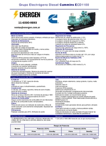 Grupo Electrógeno Diesel Cummins ECD1100 - Ficha Técnica