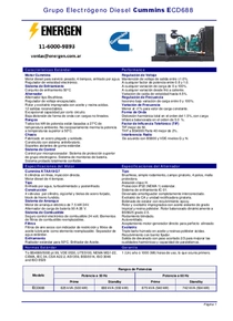 Grupo Electrógeno Diesel Cummins ECD688 - Ficha Técnica