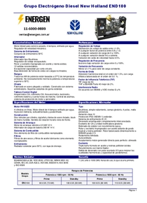 Grupo Electrógeno Diesel New Holland END100 - Ficha Técnica