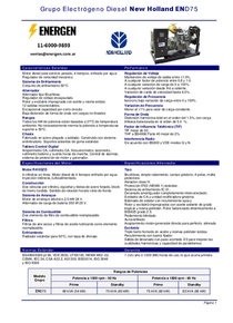 Grupo Electrógeno Diesel New Holland END75 - Ficha Técnica