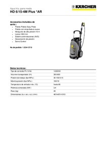 Hidrolavadora Karcher HD6/15-4M - Ficha Técnica