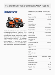 Mini Tractor Husqvarna TS254 - Ficha Técnica