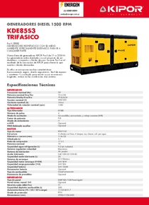 Grupo Electrógeno Diesel Kipor KDE85S3 - Ficha técnica