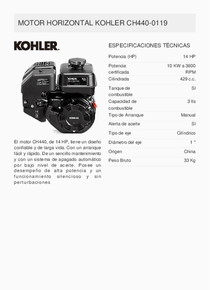 Motor Nafta Kohler CH440-0119 - Ficha Técnica