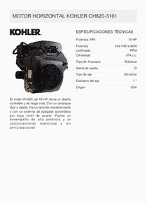 Motor Nafta Kohler CH620-3101 - Ficha Técnica