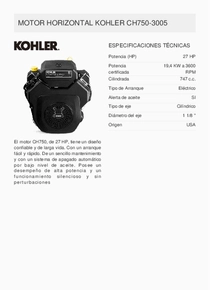 Motor Nafta Kohler CH750-3005 - Ficha Técnica