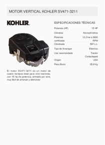 Motor Nafta Kohler SV471-3211 - Ficha Técnica