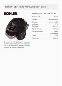 Motor Nafta Kohler SV541-3210 - Ficha Técnica