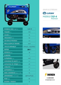 Grupo Electrógeno Nafta Lifan 7GF-4Prm - Ficha Técnica